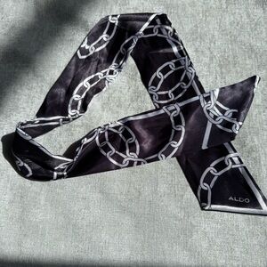 ALDO Black and White Chain Pattern Scarf Satin Feel OS
